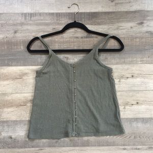 Green Button Waffled Tank Top
